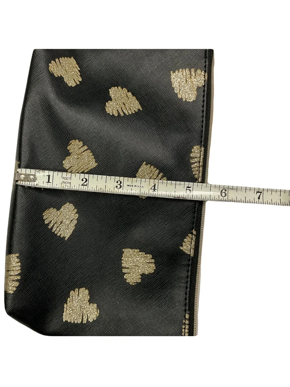 New York & Company Black Cosmetic Pouch with Gold Heart Print